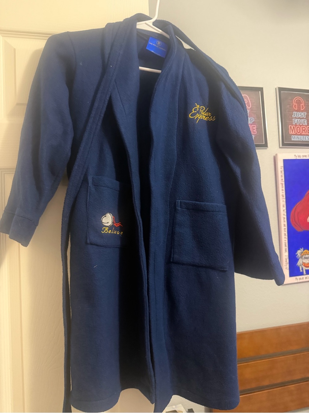 Polar Express Kids Navy Fleece Robe with Embroidered Logos